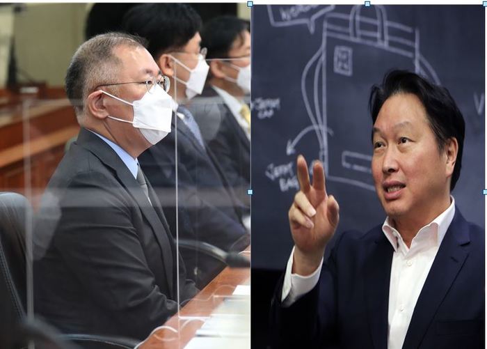 정의선 현대차그룹 회장(왼쪽)과 최태원 SK그룹 회장