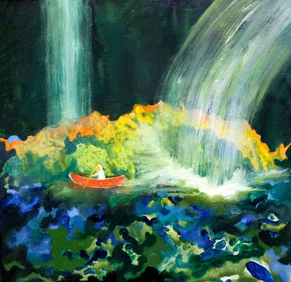 ▲오승경, Kayaking Through A Rainbow, Oil on Canvas, 45.5 x 45.5 cm, 2018