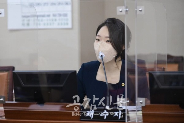 채수지 서울시의원이 19일 서울시교육청 첫 업무보고를 받고 질의하고 있다. (사진제공=채수지 시의원)