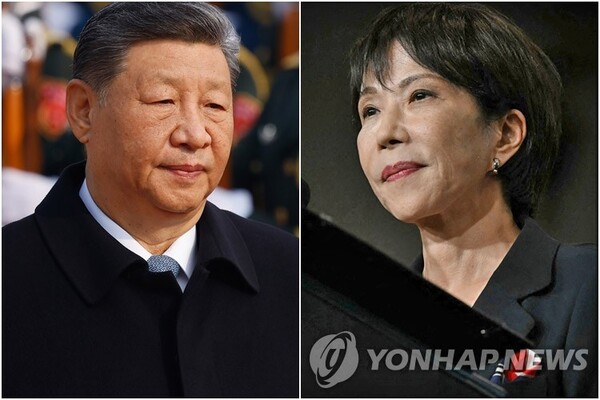 중국의 무력 개입 가능성을 언급한 다카이치 사나에 일본 총리의 발언 이후 중국과 일본 간의 긴장감이 고조됐다. 연합뉴스